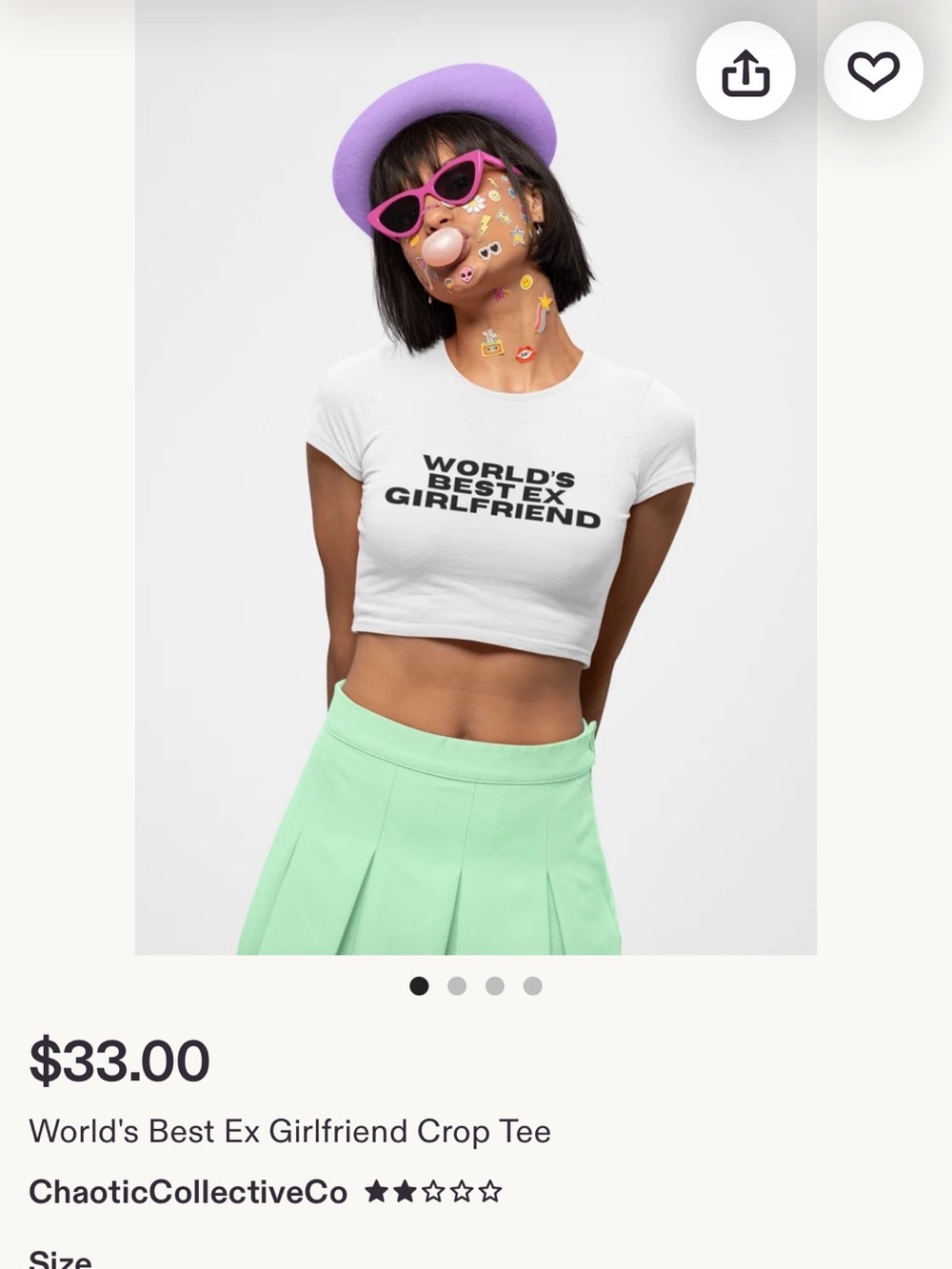 Women's "World's Best Ex Girlfriend" White Crop Tee